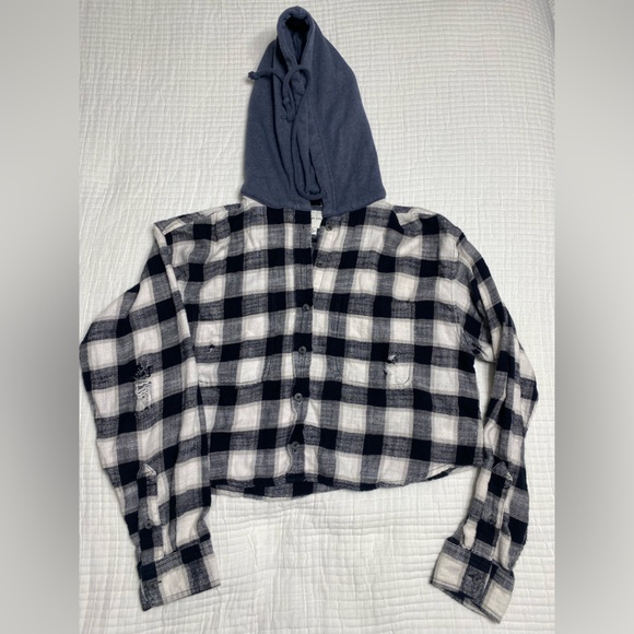 American Eagle crop top distressed button up hoodie - Picture 1 of 6